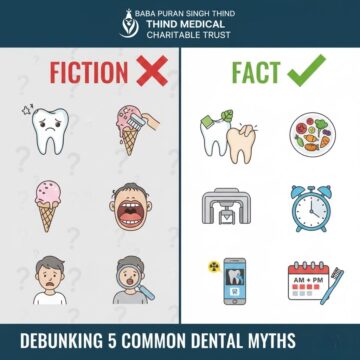 Dental myths Ludhiana, Oral health facts Punjab, Dental tips from dentist, Charitable Dental Clinic advice, Preventative dentistry tips, Baba Puran Singh Thind Trust education.